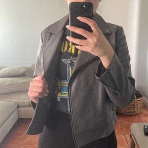 Grey Faux Leather Moto Jacket